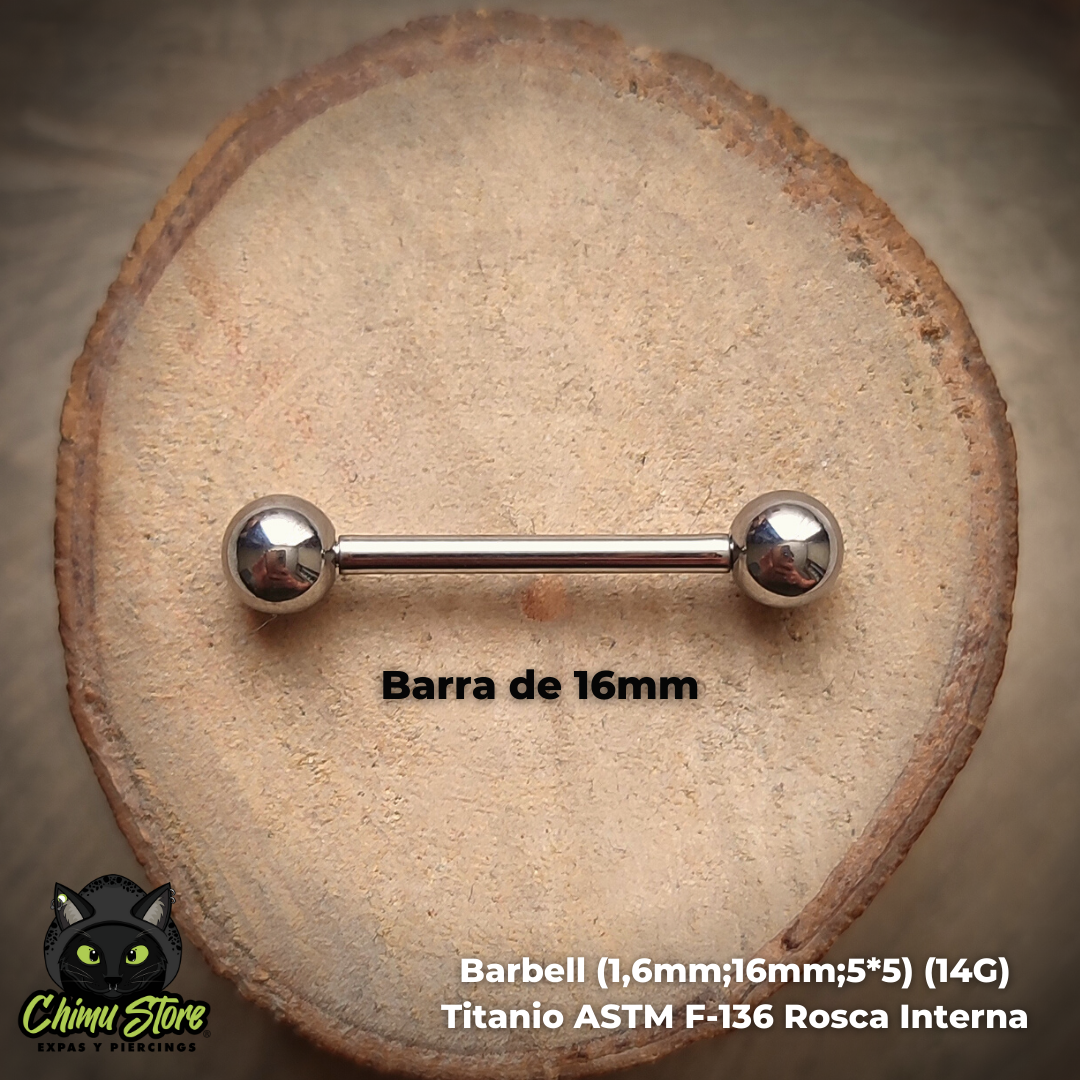 Barbell Recto Rosca Interna Titanio ASTM F-136 - Bolitas (1,6mm;5*5) (14G)