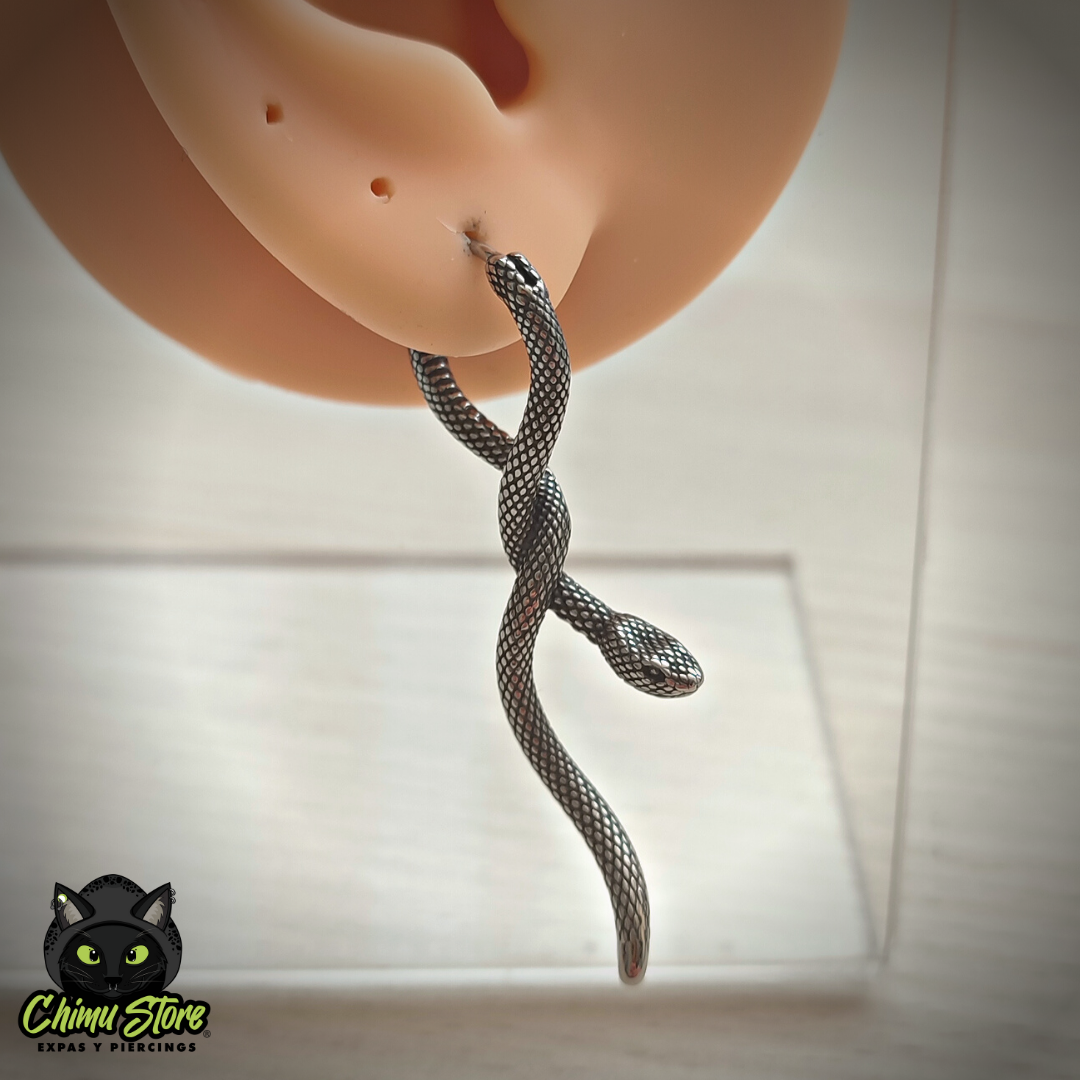 REP Piercing Lobulo Acero Inoxidable - Serpiente Larga Cruzada (1mm) (18G)