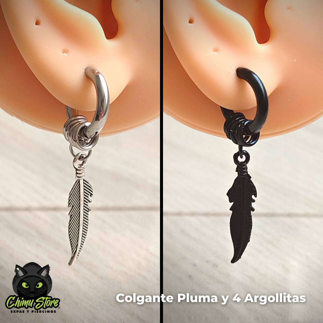 NEW Colgante Acero Inoxidable - Pluma y 4 Argollitas (1mm;12mm)