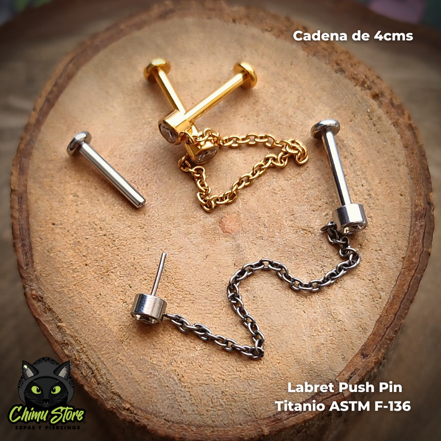 Doble Labret Titanio ASTM F-136 - Zirconias y Cadenas (1,2mm;8mm) (16G)