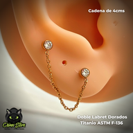 Doble Labret Titanio ASTM F-136 - Zirconias y Cadenas (1,2mm;8mm) (16G)