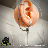 Ear Cuff Acero Inoxidable - 2 Cadenas y Barra