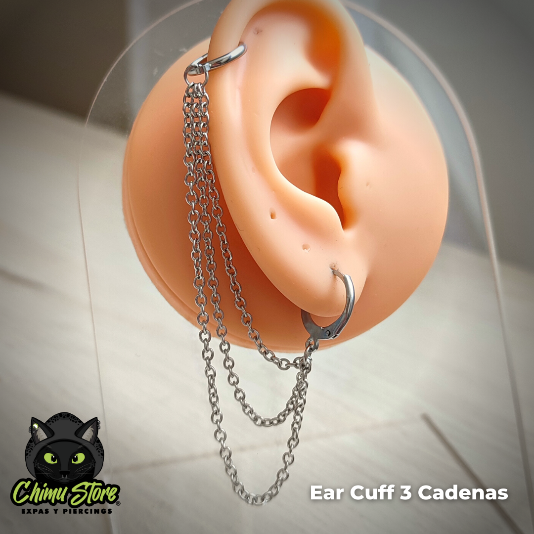 Ear Cuff Acero Inoxidable - 3 Cadenas