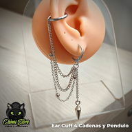 Ear Cuff Acero Inoxidable - 4 Cadenas y Pendulo