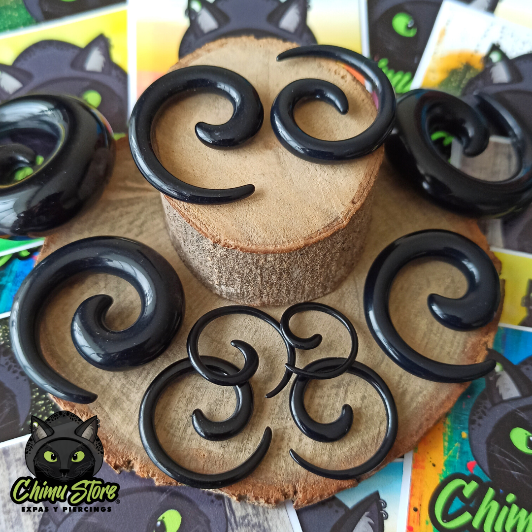Expansores Acrílico - Espiral Negros (1,6mm a 12mm)