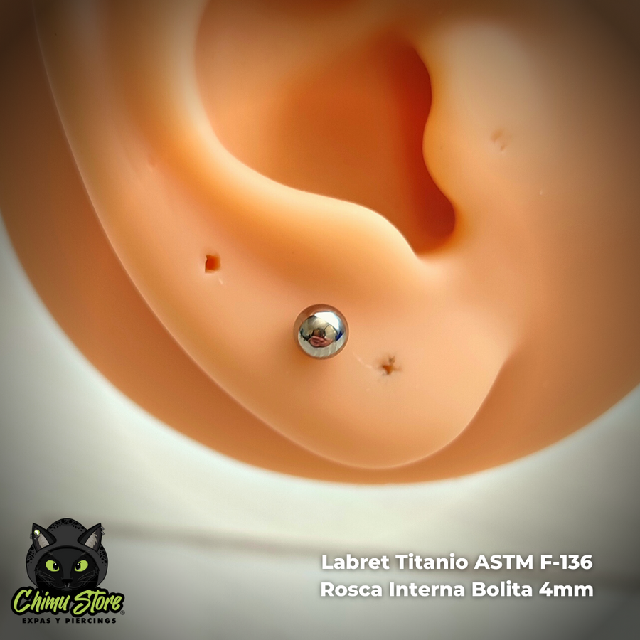 Labret Rosca Interna Titanio ASTM F-136 - Bolita de 4mm (1,2mm;8mm) (16G)