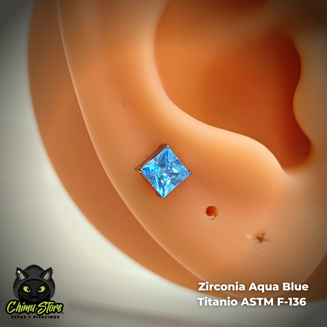 Labret Titanio ASTM F-136 - Claw Set Zirconia Cuadrada (1,2mm;8mm) (16G)