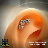 REP Labret Titanio ASTM F-136 - Cluster 3 Flores con Zirconias (1,2mm;8mm) (16G)