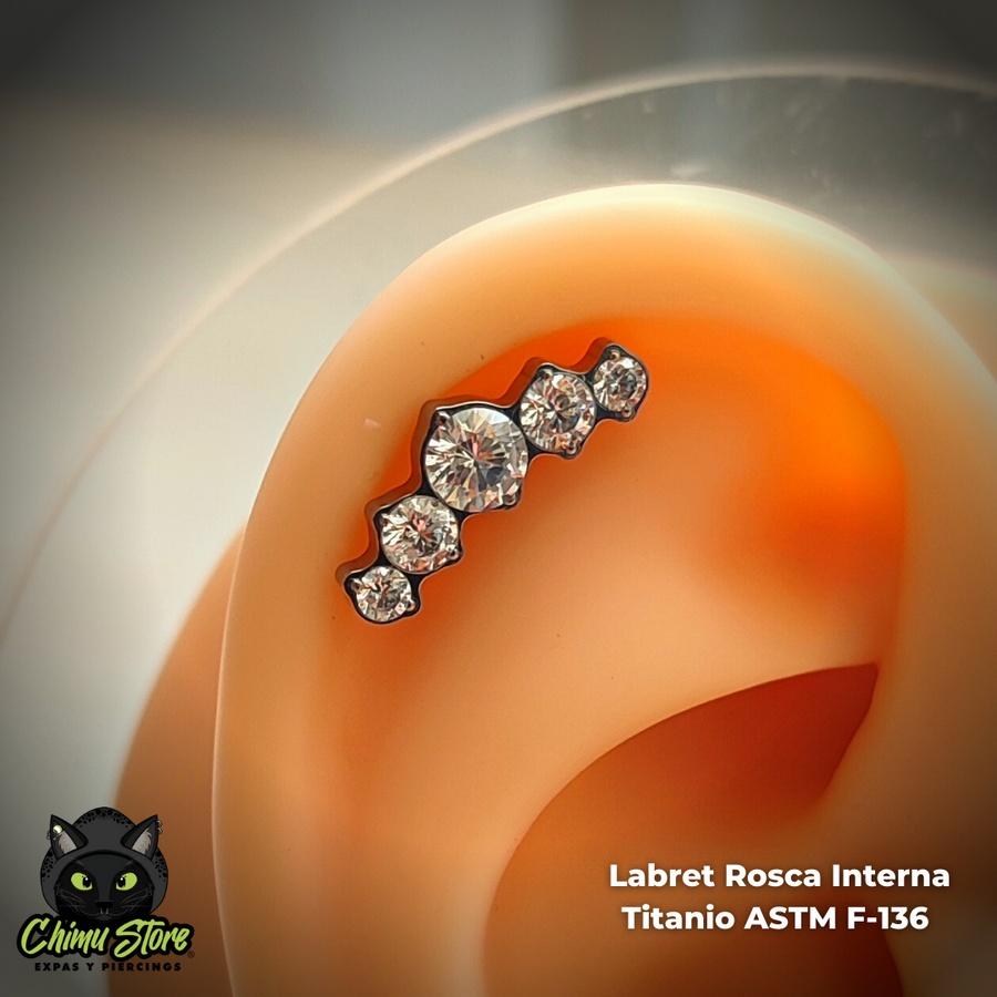 REP Labret Titanio ASTM F-136 - Cluster 5 Zirconias Curvado (1,2mm;8mm) (16G)