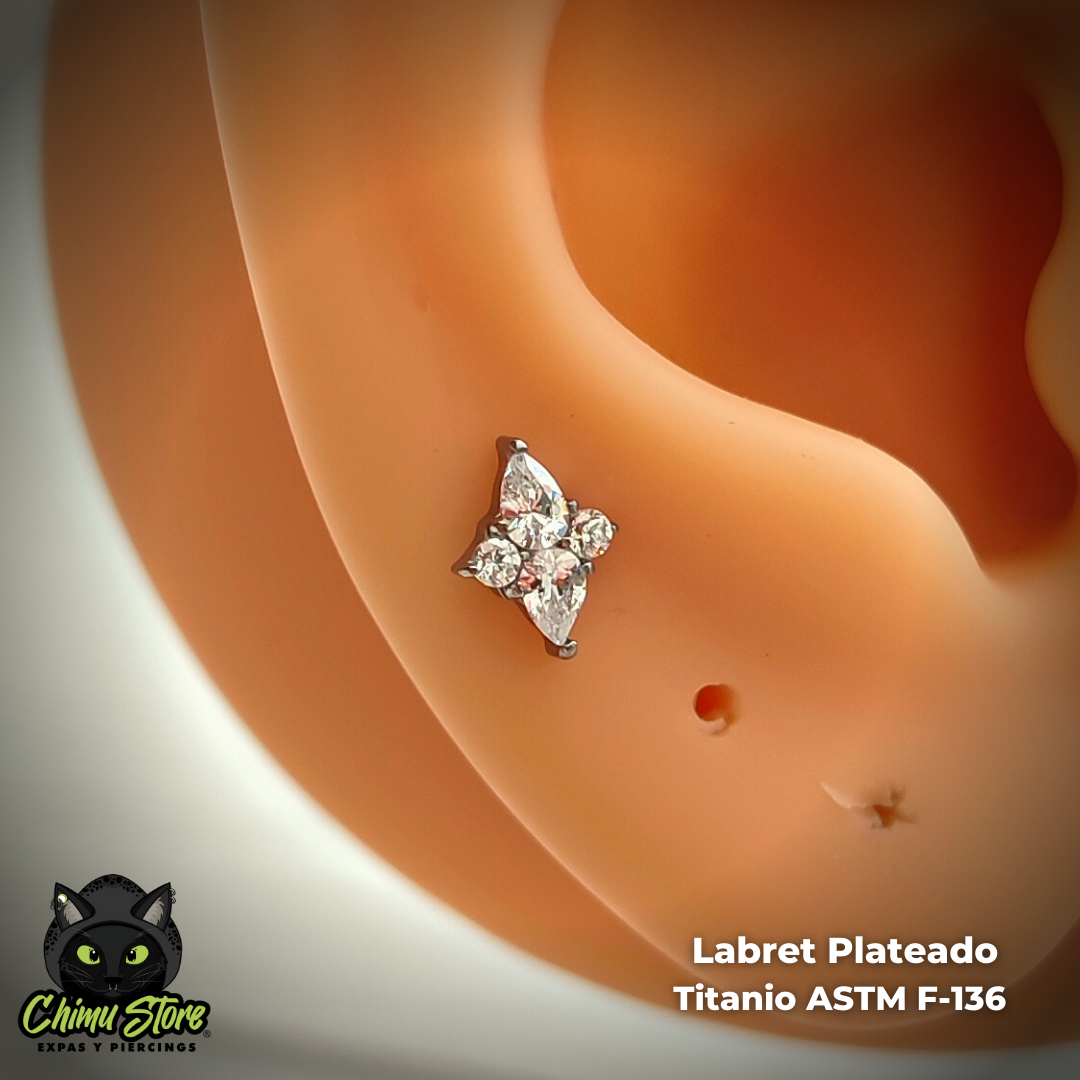 Labret Titanio ASTM F-136 - Doble Teardrop Zirconias (1,2mm;8mm) (16G)