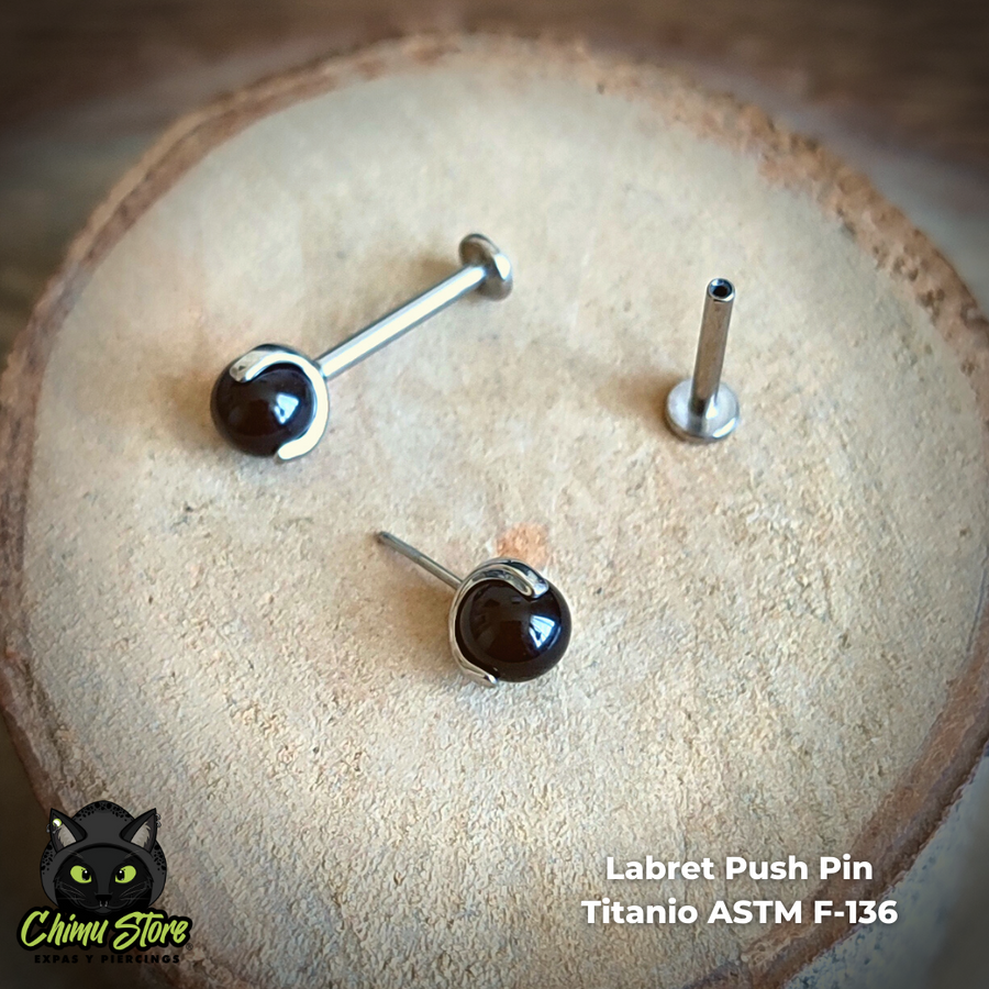 Labret Push Pin Titanio ASTM F-136 - Esfera Agata (1,2mm;8mm) (16G)