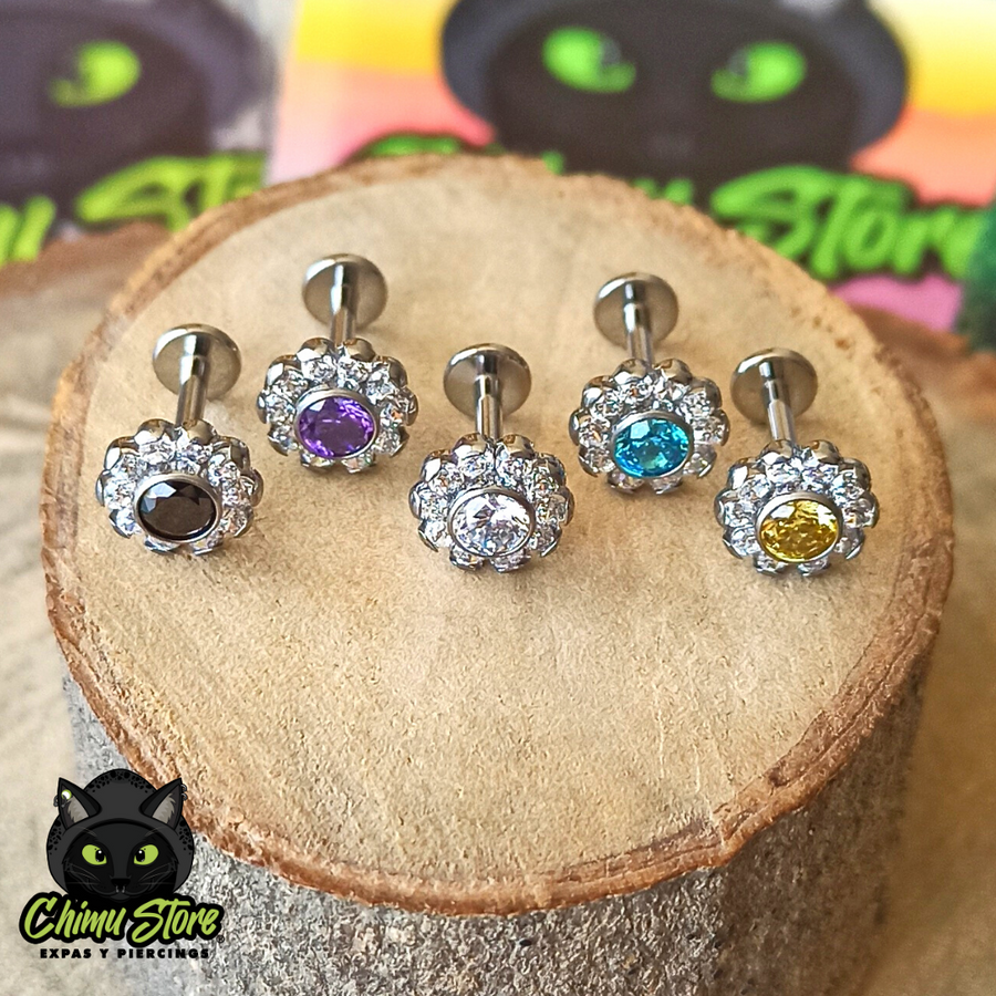 Labret Titanio ASTM F-136 - Flor de Zirconias Cubicas (1,2mm;8mm) (16G)