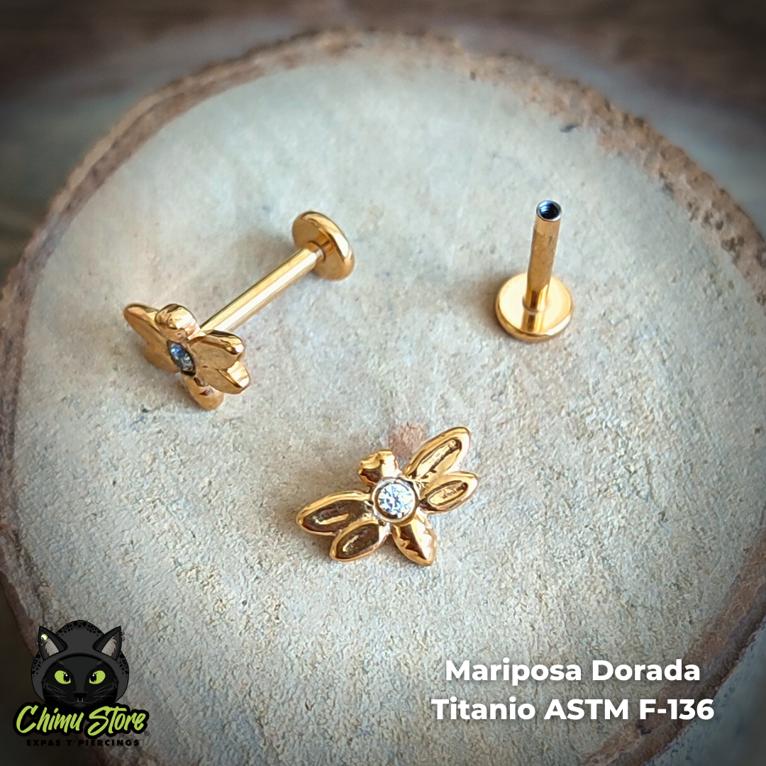 Labret Titanio ASTM F-136 - Libélula con Zirconia (1,2mm;8mm) (16G)