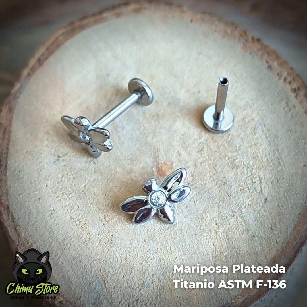 Labret Titanio ASTM F-136 - Libélula con Zirconia (1,2mm;8mm) (16G)