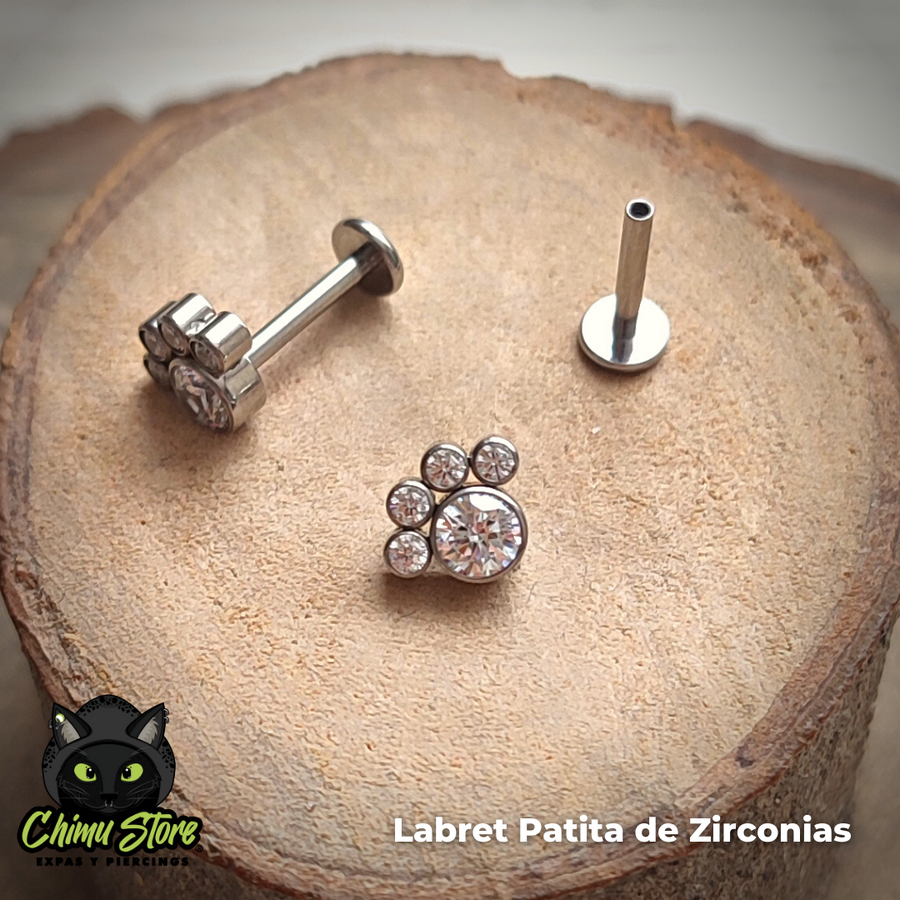 Labret Titanio ASTM F-136 - Patita de 5 Zirconias (1,2mm;8mm) (16G)