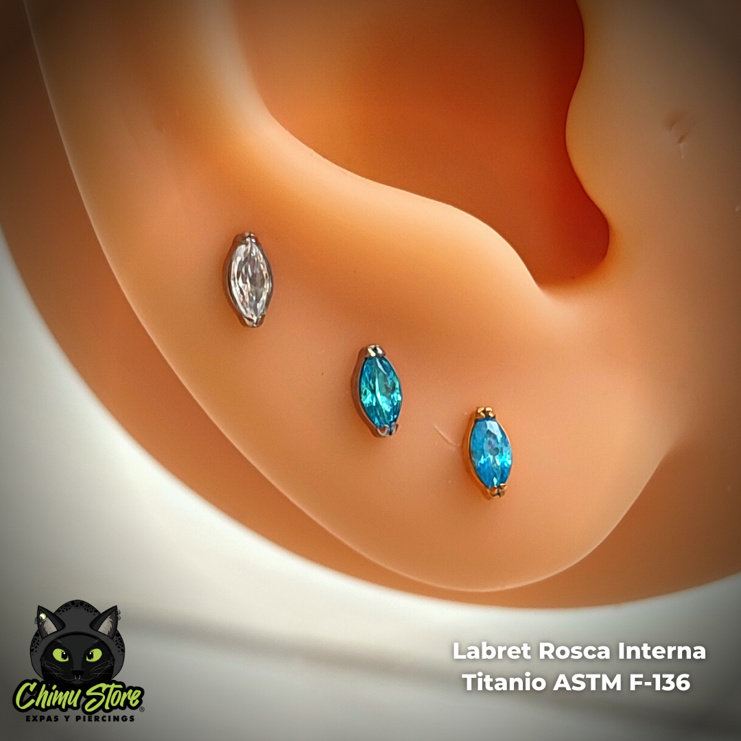 Labret Titanio ASTM F-136 - Zirconia Forma Diamante (1,2mm;8mm) (16G)