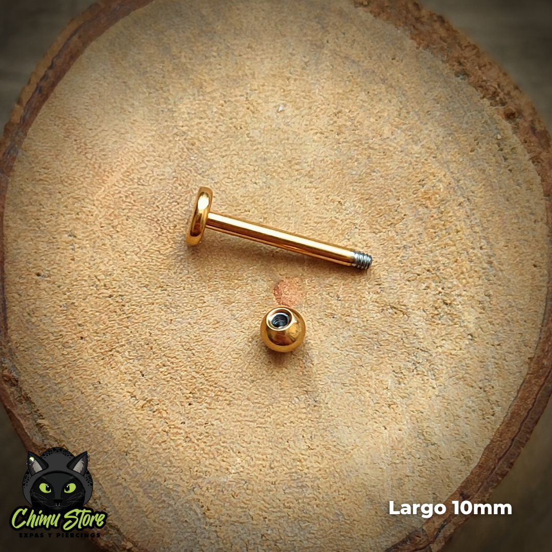 Labret Dorado Titanio G23 - Bolitas 3mm (5 Largos de Barra) (1,2mm) (16G)