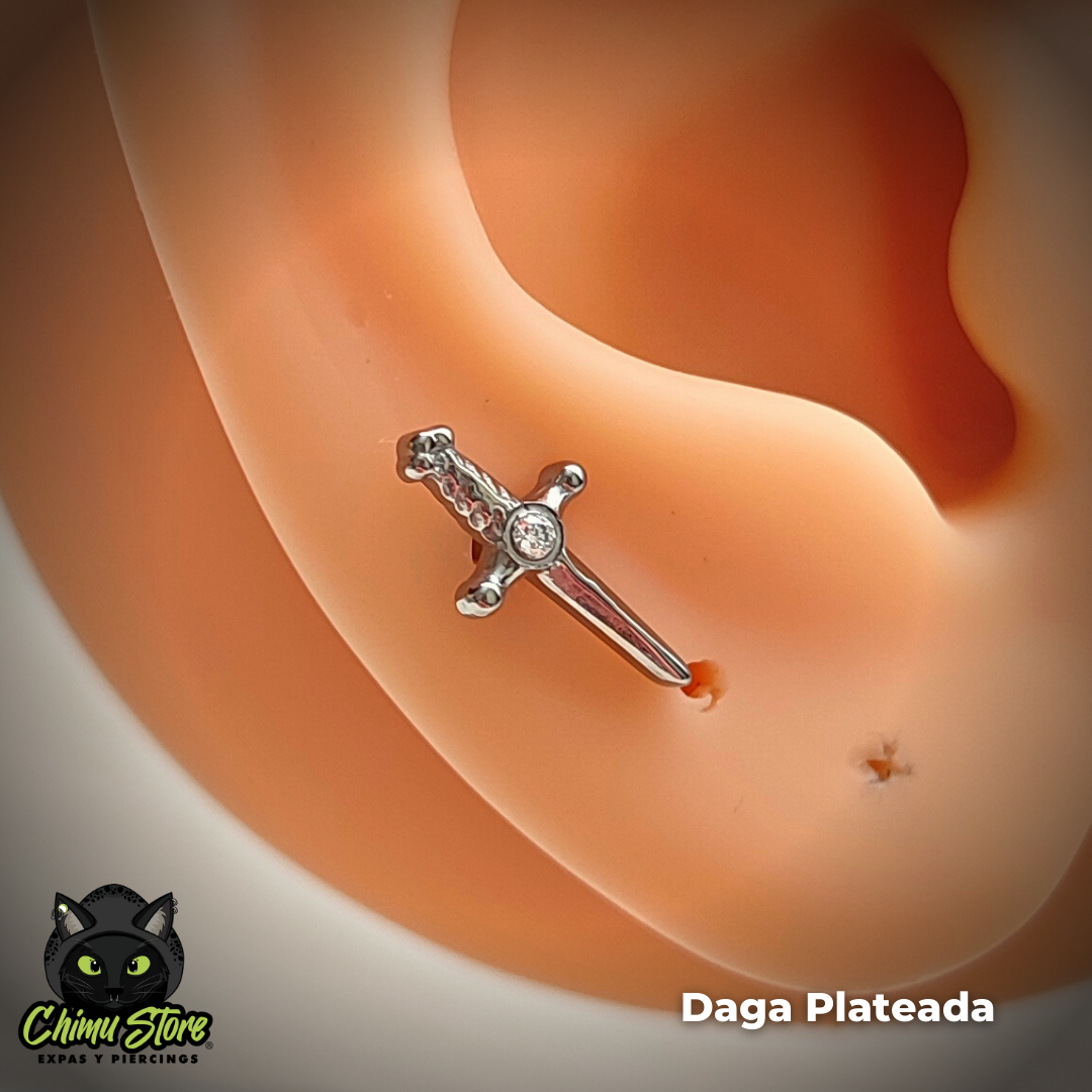 Labret Titanio ASTM F-136 - Daga con Zirconia (1,2mm;8mm) (16G)