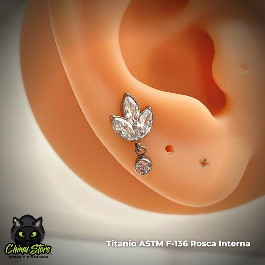 REP Labret Titanio ASTM F-136 - Flor 3 Petalos Zirconias y Colgante (1,2mm;8mm) (16G)