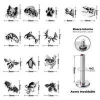 Labret Rosca Interna Acero Inoxidable - Animales (1,2mm;8mm) (16G)