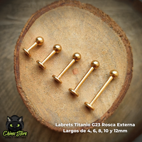 Labret Dorado Titanio G23 - Bolitas 3mm (5 Largos de Barra) (1,2mm) (16G)