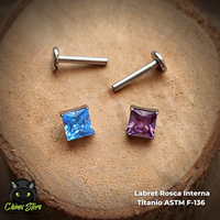 Labret Titanio ASTM F-136 - Claw Set Zirconia Cuadrada (1,2mm;8mm) (16G)