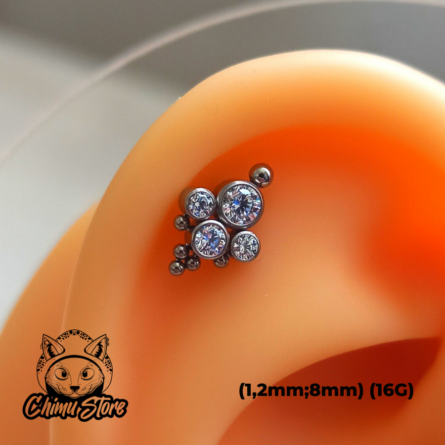 REP Labret Titanio ASTM F-136 - 4 Zirconias Cubicas y Cuentas (1,2mm;8mm) (16G)