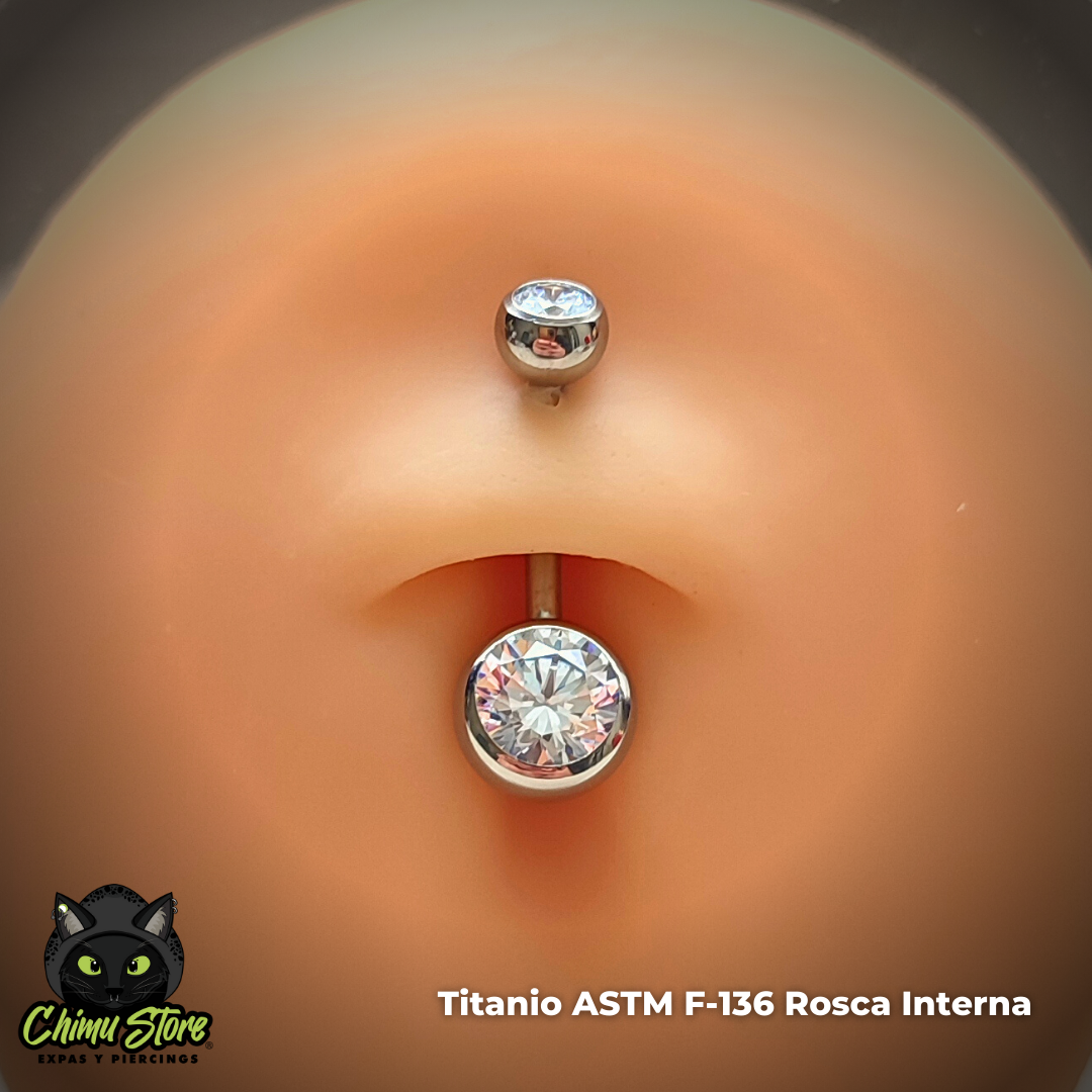 Navel Rosca Interna Titanio ASTM F-136 - Zirconia Cubica Blanca (1,6mm;10mm) (14G)