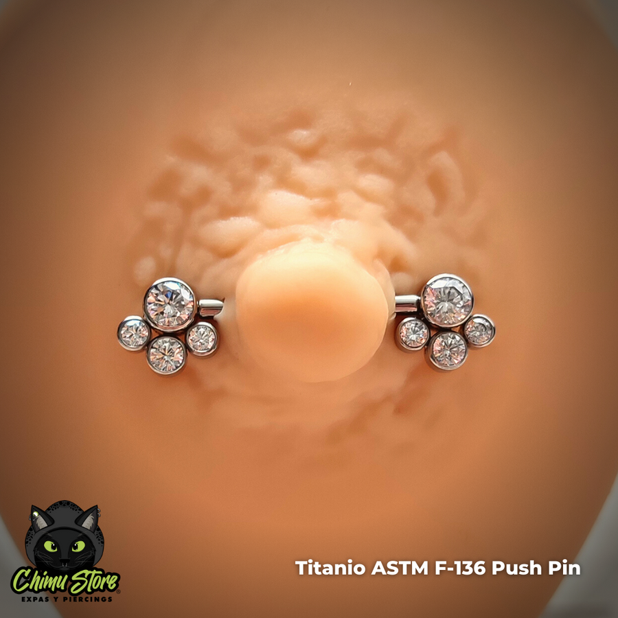 Nipple Push Pin Titanio ASTM F-136 - 4 Zirconias Cubicas (1,6mm;16mm) (14G)