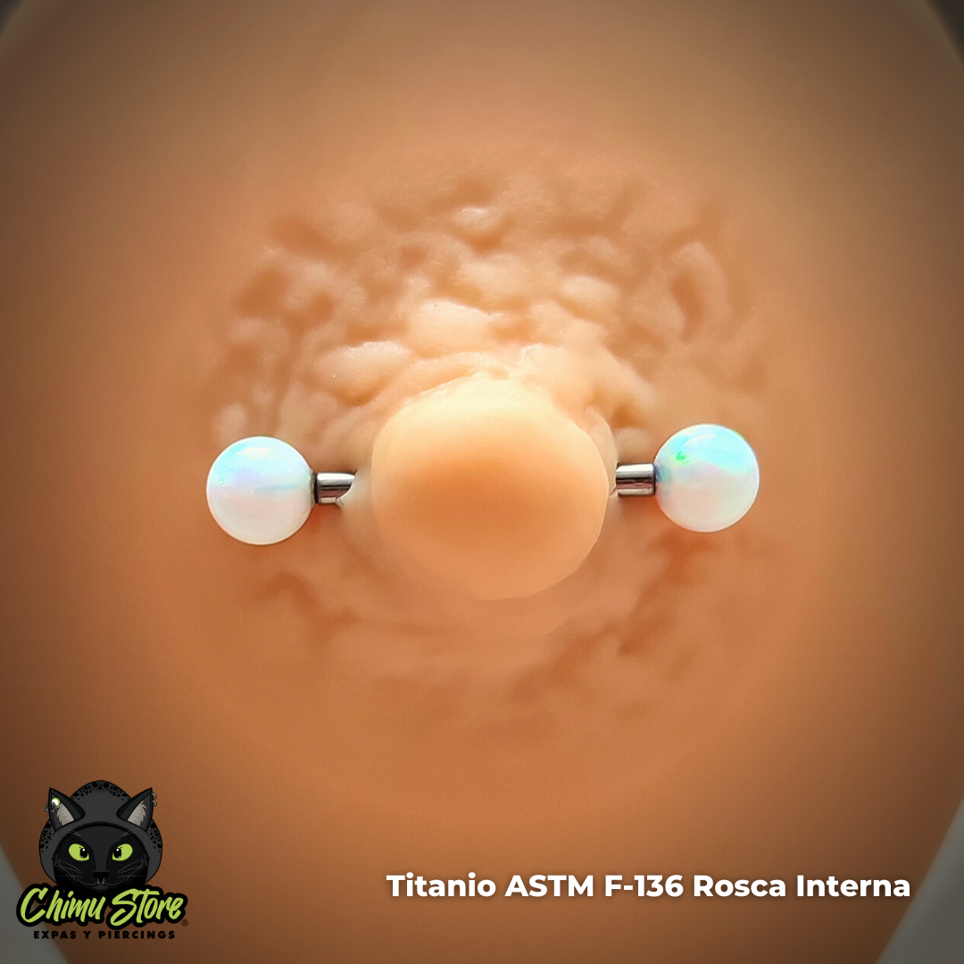 Barbell Recto Rosca Interna Titanio ASTM F-136 - Bolitas Opalita (1,6mm;16mm;5*5) (14G)
