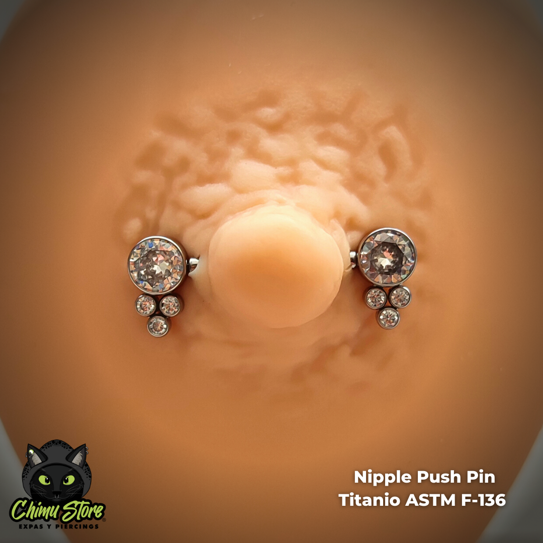 Nipple Push Pin Titanio ASTM F-136 - Zirconia Central y Triples (1,6mm;14mm) (14G)
