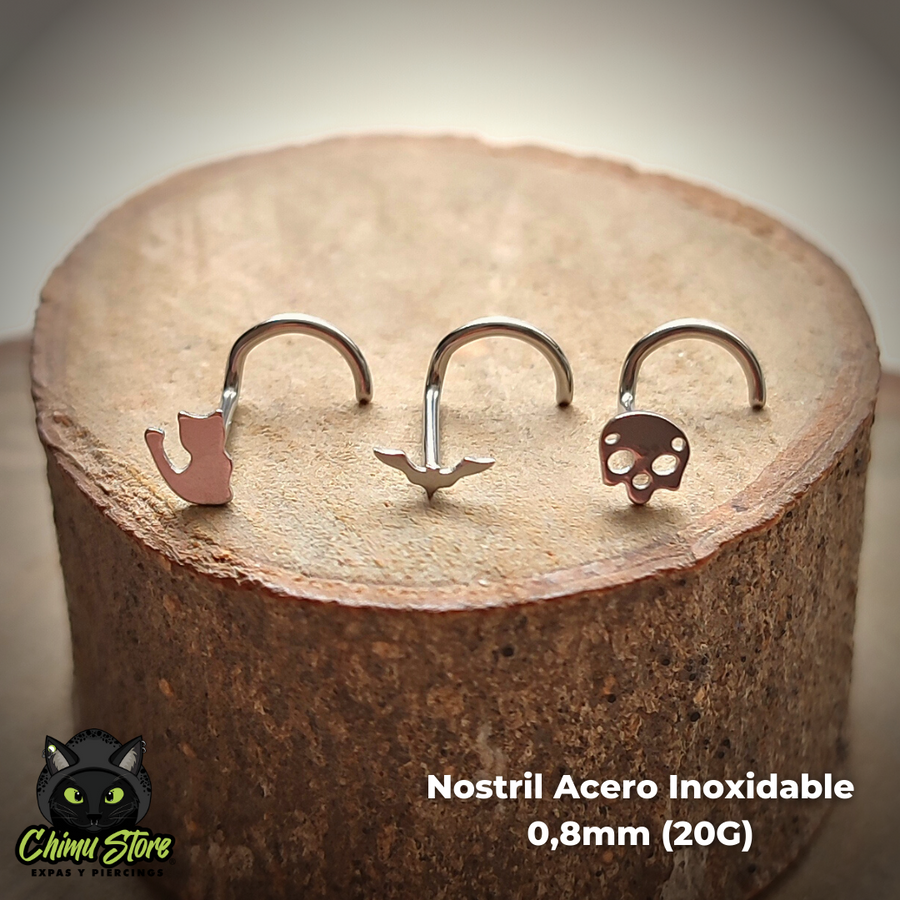 Nostril Colita Acero Inoxidable - Gato, Craneo y Murcielago (0,8mm) (20G)