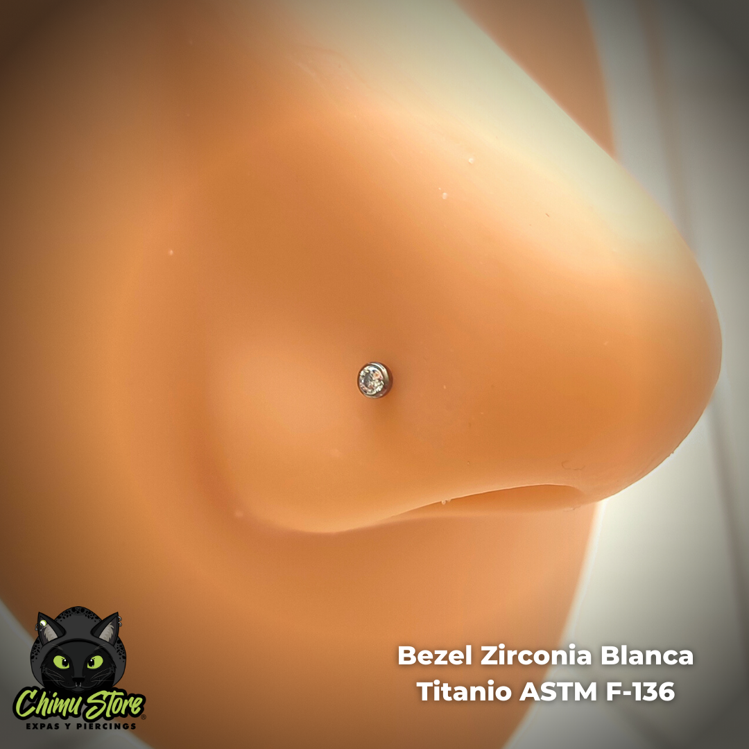 NEW Nostril Screw Titanio ASTM F-136 - Bezel Set Zirconia (0,8mm;7x5mm) (20G)