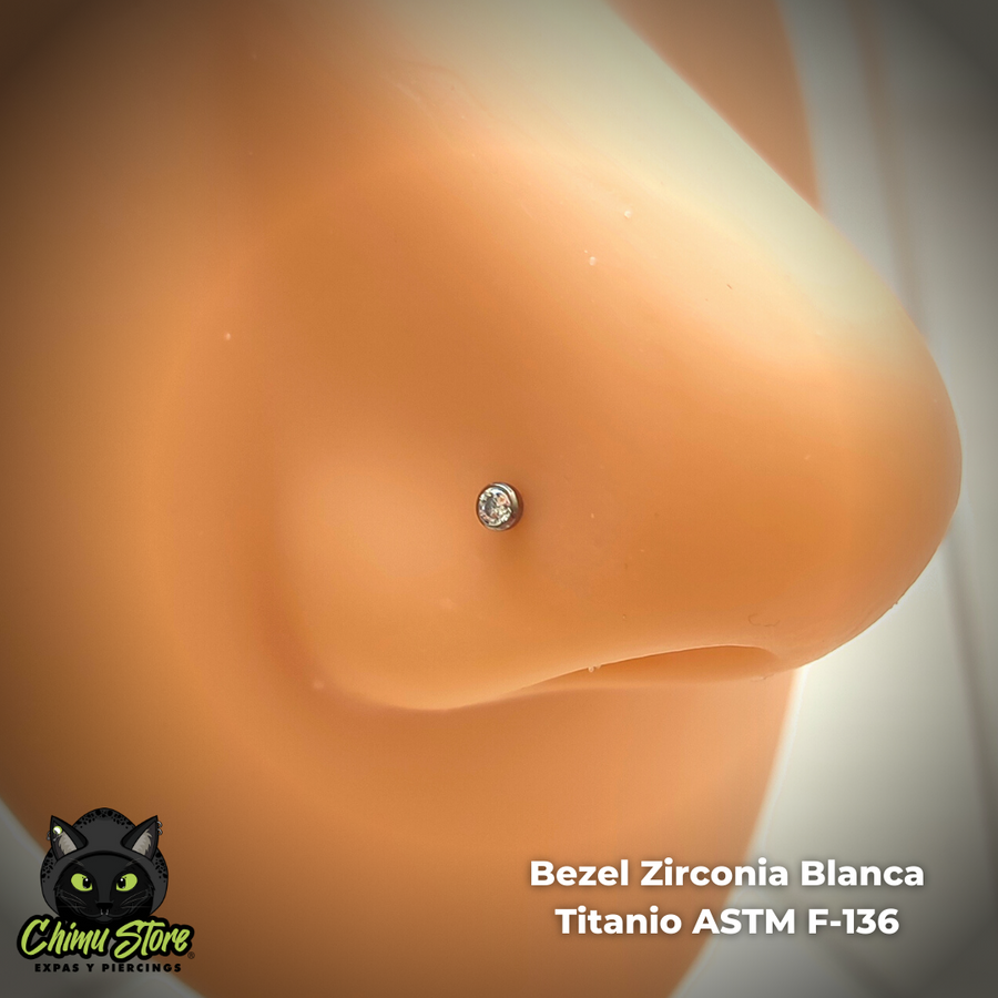 Nostril Screw Titanio ASTM F-136 - Bezel Set Zirconia (0,8mm;7x5mm) (20G)
