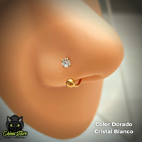 Nostril Circular Barbell Acero Inoxidable - Prong Cristal y Bolita (0,8mm;8mm) (20G)