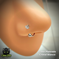 Nostril Circular Barbell Acero Inoxidable - Prong Cristal y Bolita (0,8mm;8mm) (20G)