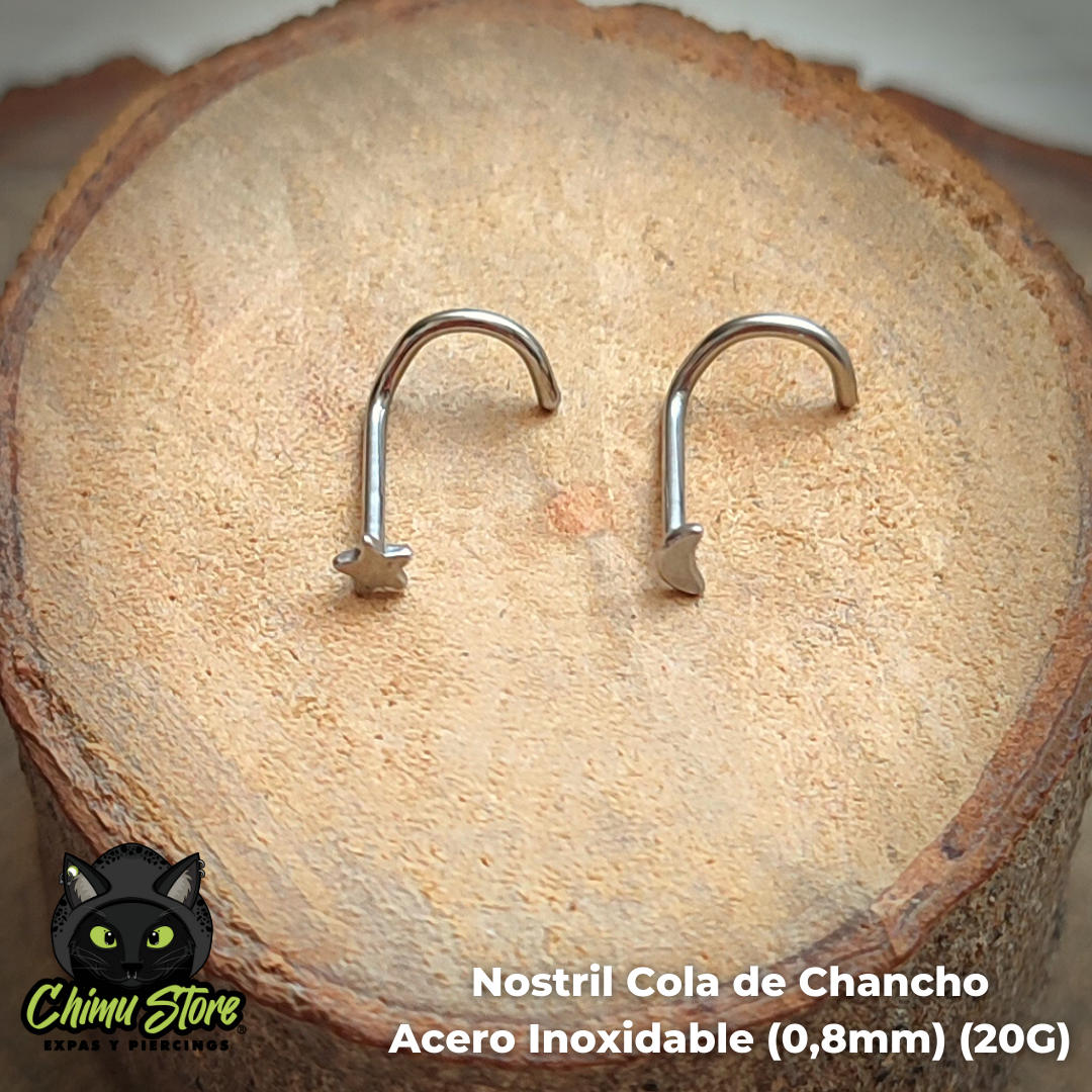Nostril Colita Acero Inoxidable - Estrella y Luna (0,8mm) (20G)