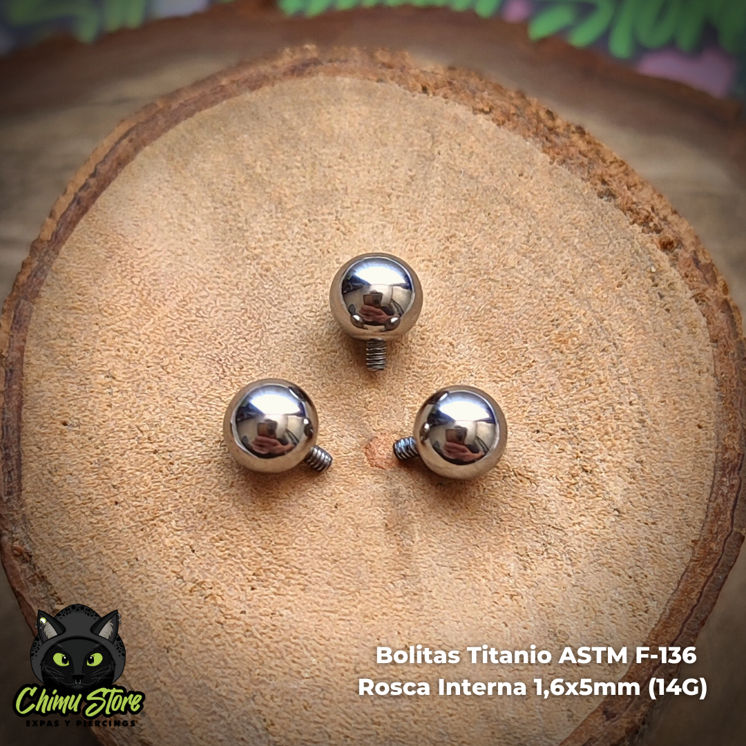 Pack Repuestos Bolita Rosca Interna Titanio ASTM F-136 - Tamaño de 5mm (1,6mm) (14G)