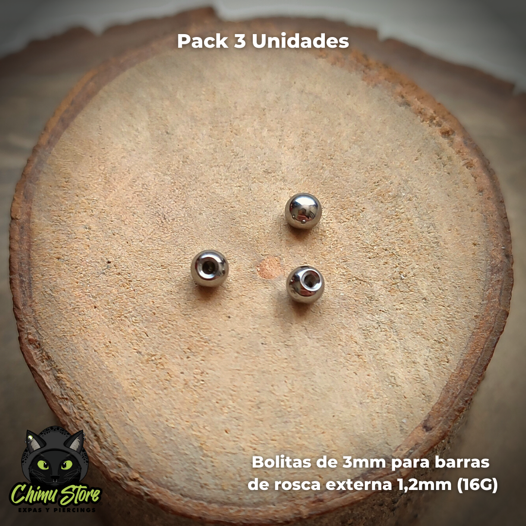 Pack Repuestos Bolita Titanio G23 Rosca Externa - Tamaño de 3mm (1,2mm) (16G)