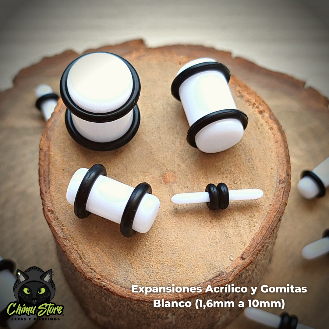 Expansiones Acrílico - Blancas con Gomitas (1,6mm a 10mm)