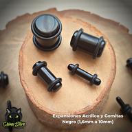 Expansiones Acrílico - Negras con Gomitas (1,6mm a 10mm)