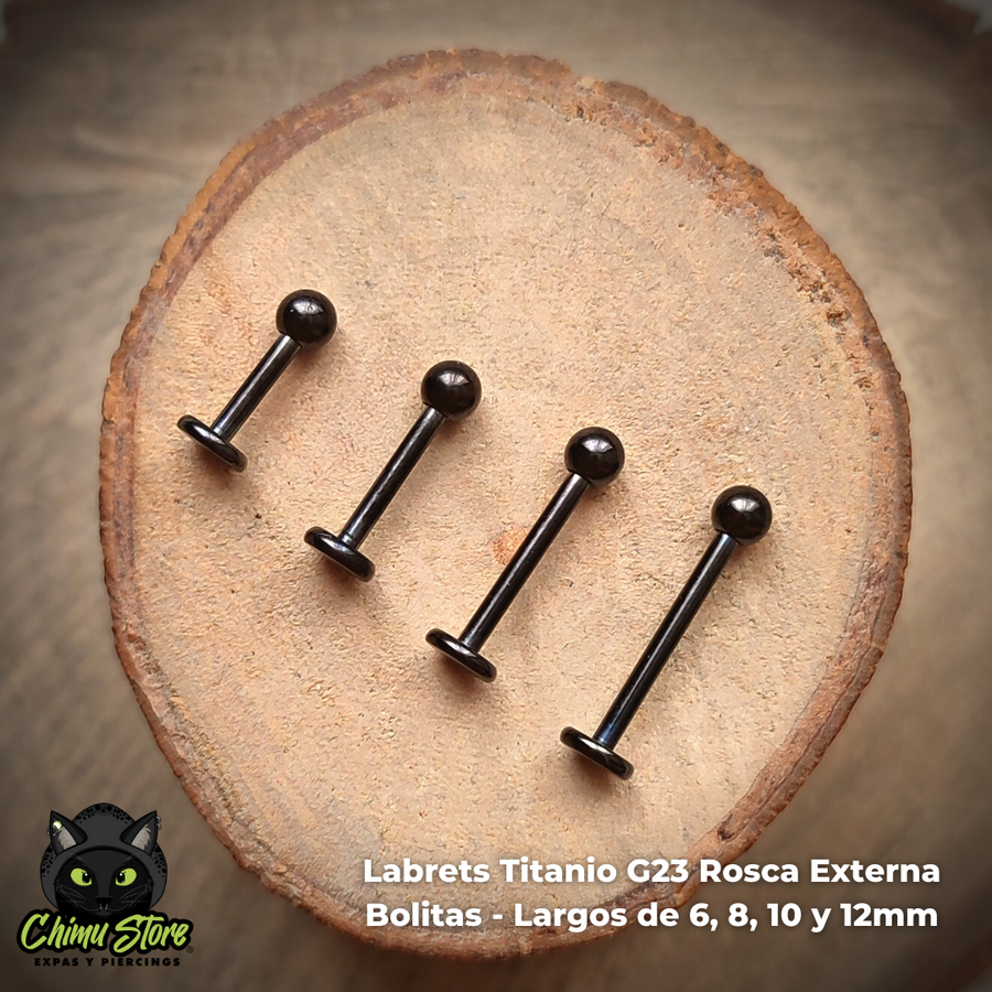 NEW Labret Negro Titanio G23 - Bolitas 3mm (5 Largos de Barra) (1,2mm) (16G)